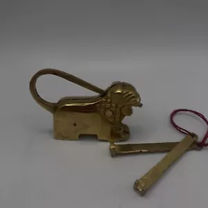 Vintage Solid Brass Unique Lion  Push Strip System Open Lock Padlock - Picture 1 of 14