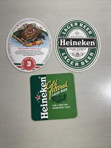 Heineken Coaster Set of (3) 3 Beer Man Cave Den Bar Heineken Championships - Picture 1 of 2