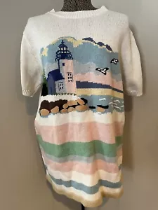 Maglione vintage Blair manica corta grande faro nonna brutto maglione spiaggia - Foto 1 di 6