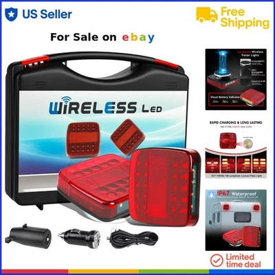 Wireless Magnetic Trailer Lights Kit LED Waterproof Portable Tow Vehicle RV - Image 1 of 4