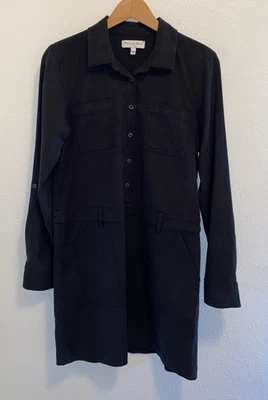 Michael Stars Dress Small Button Up Mini Pockets Roll Tab Sleeves Black - Image 1 of 3