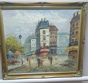 Vintage French Oil On Canvas Painting In Gilt Frame Paris Tourism Art Burnett 2d - Picture 1 of 6