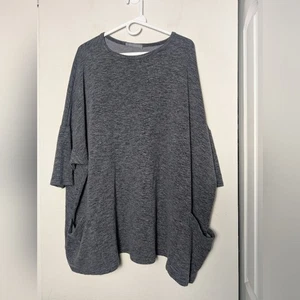 Cut Loose Tunic Texture Oversized Gray Top One Size Short Sleeve W Pockets - Picture 1 of 9