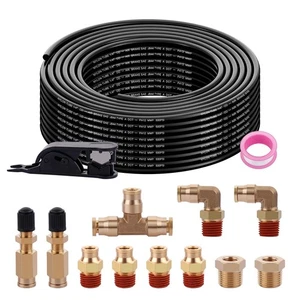 50FT 1/4 Air Hose Brass Fittings Kit 11pcs 1/4" OD Quick Push to Connect DOT ... - Picture 1 of 7
