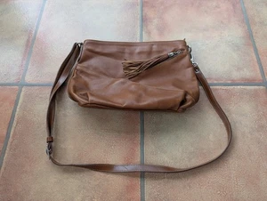 Gianni Conti Brown Leather Shoulder Bag Medium Size with Side Zip-Up Both Sides - Picture 1 of 11