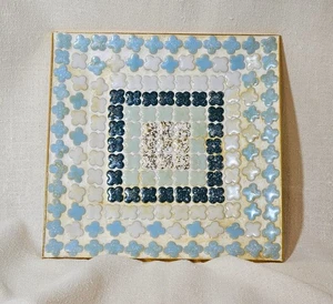 1960s Vintage Mosaic Tile Tray – Pastel Blue & Gold – Mid Century Glam - Picture 1 of 4