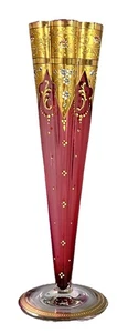 Antique Bohemian Glass Trumpet Vase Moser Attributed Gilt Raised Enamels 10.25”H - Picture 1 of 24
