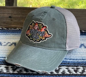 ✅NWOT SAMPLE Rainforest Cafe Orlando Distressed Olive Green Cap Ape Tiger Parrot - Picture 1 of 12