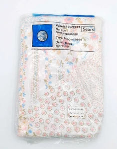 Sears Perma Press Set of 2 Pillow Cases Vintage Patterned Squares Floral Checker - Bild 1 von 5