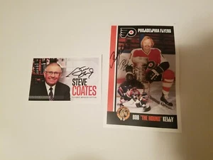 BOB "THE HOUND" KELLY and Steve Oates SIGNED PHOTOS 5.5x8.5~PHILADELPHIA FLYERS - Picture 1 of 2