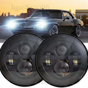 2PCS 7" INCH ROUND LED HEADLIGHTS HI/LO BEAM FOR CHEVY CAMARO 1967 to 1981 BLACK - Picture 1 of 11