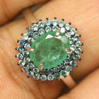 Gemstone 7 x 8 mm. Green Emerald & Sapphire Jewelry Ring 925 Silver Size 7