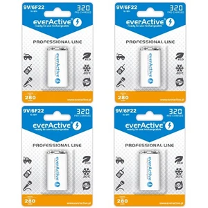 4 x everActive 9V Rechargeable Battery 320mAh Ni-MH E Block PP3 HR22 6LR61 HR9V - Picture 1 of 3