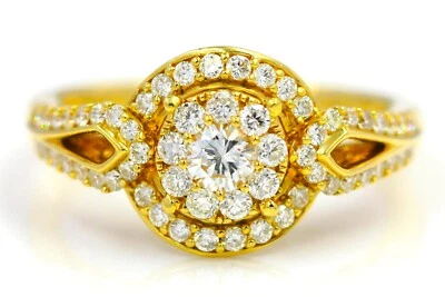 Anillo de compromiso de oro amarillo de 14 quilates con halo de corte redondo de diamantes naturales de 1,05 quilates talla 7,25 Foto 1 de 4