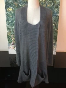 Cárdigan Eileen Fisher L Mohair Nylon Lana Tejido Abierto Frente a Presión Gris - Imagen 1 de 10