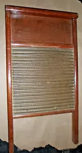 Vintage Maid-Rite Rippled Brass and Wood Washboard Family Size 23 3/4 x 12 1/2 - Picture 1 of 3