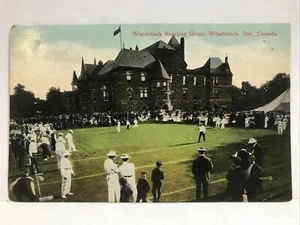 Postal deportiva Woodstock Bowling Green Ontario Canadá 1910 petanca de césped - Imagen 1 de 3