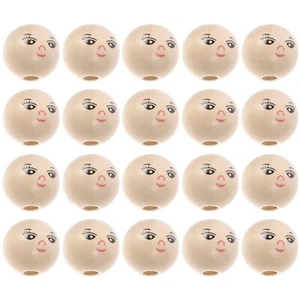Milisten Clay Beads 50Pcs Round Wooden Smile Face Beads Doll Head Wood Loose ... - Picture 1 of 9