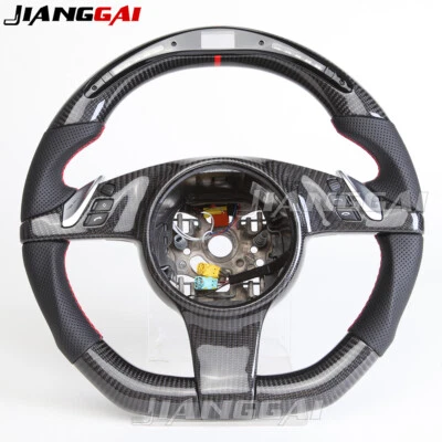 Volante LED de fibra de carbono apto para Panamera Porsche Cayenne Cayman 911 con moldura Foto 1 de 4