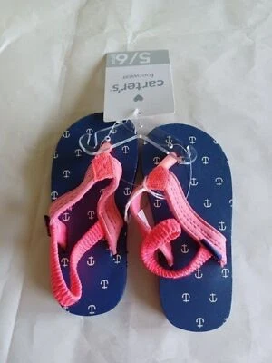 Carter's Girls Navy Blue/Pink Anchors Sandals w/Back Straps-5/6 - Image 1 of 2