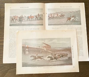 Artículo de THE GREAT ENGLISH RACES 1905 con impresiones artísticas de carreras de caballos Derby de Epsom Downs - Imagen 1 de 8