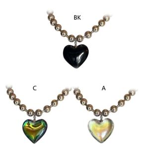 Crystal Love Heart Charm Necklace with Bead Chain Hip-hop Clavicle Choker Punk