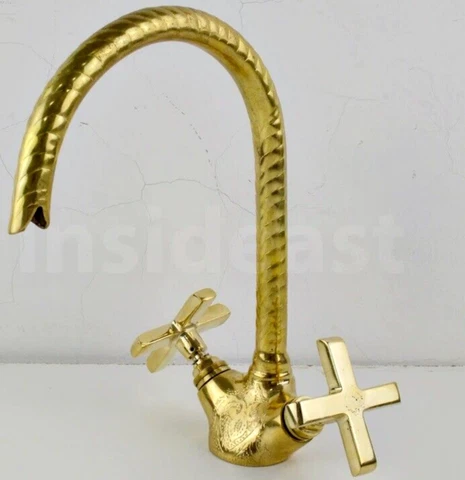 Gooseneck brass bathroom flat cross handles, Handcrafted Master brass Bathroom Cover