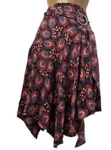 VTG V Rare KAREN MILLEN 93% silk lined fit &flare skirt +belt Art Deco Floral 10 - Picture 1 of 16