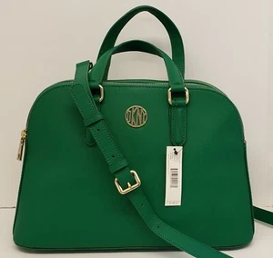 NWT DKNY WOMEN GREEN DOUBLE ZIPPER CROSSBODY PURSE/BAG~BRYANT PARK SAFFIANO LTHR - Picture 1 of 12