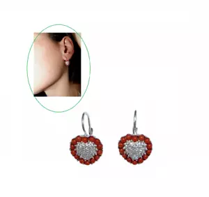 Pendientes de joyería de corazón de plata 925 en rojo coral piedras preciosas italianas dulces - Imagen 1 de 4