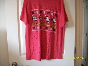 Women's Christmas Mickey T-shirt, Lt. Red, Sz. L - Picture 1 of 3