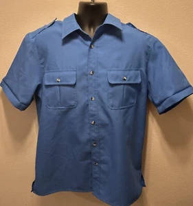 Camicia John Blair uomo L blu con bottoni manica corta comoda casual tasche pilota - Foto 1 di 4