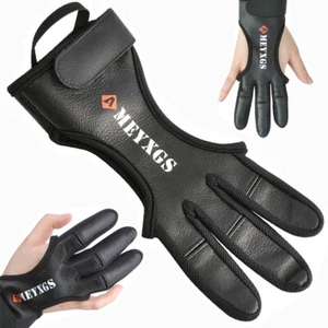 Gloves 3 Finger Tab Guard Leather Bow Archery Shooting Hunting Protector Gear - Picture 1 of 11