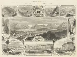 Antique Print "Lucerne and its neighbourhood/Gotthard Tunnel" (Switzerland) 1885 - Picture 1 of 6