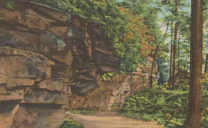 Overhanging Rocks in McConnells Mill Pennsylvania Linen Vintage Post Card