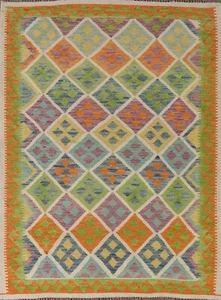 Diamant Pastell Farbe Kelim Flachgewebe Wendeteppich 4'x6' Handarbeit Wolle Teppich - Bild 1 von 10
