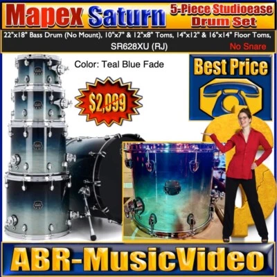 Mapex Saturn 5-PC Studioease Drum Set - Teal Blue Fade Drum Set - Image 1 of 4