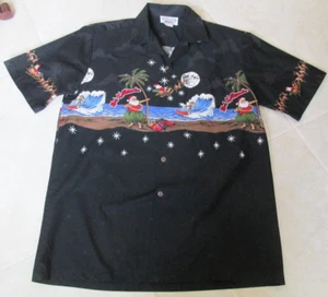 Pacific Legend Santa Hula Mele Kalikimaka Christmas Hawaiian Shirt MENS M Black - Picture 1 of 5