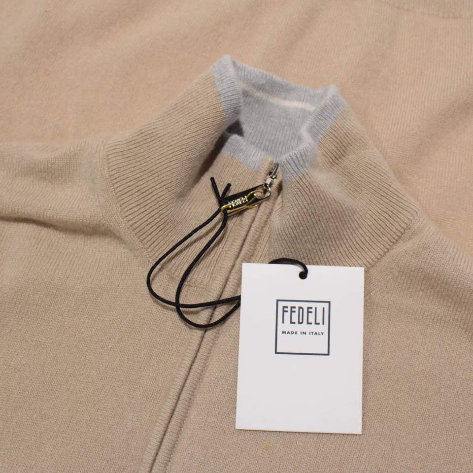 Suéter Pullover Fedeli Nuevo con Etiquetas 1/4 Cremallera Talla 52 EE. UU. L Calce Ajustado Beige 100% Cachemira Foto 1 de 4