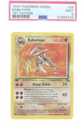 PSA 9 MINT 1999 Pokémon Fossil Set #24 Kabutops 1st Edition !!! - Image 1 of 4