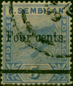 Negri Sembilan 1898 4c on 5c Blu SG18 Buone Tonalità Usate - Foto 1 di 1