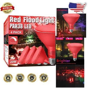 Celebrate with 4 Pack Red Flood Light Bulbs – Dimmable & Waterproof for Outdoors - Picture 1 of 9