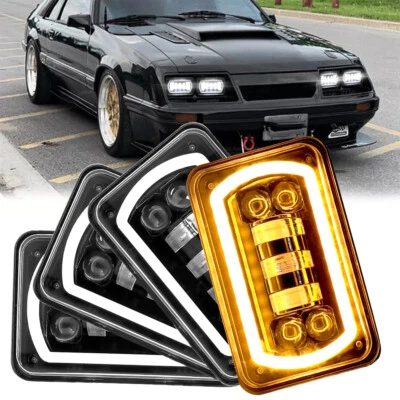 4x For Ford Mustang 1979-1986 DOT 4x6" Square LED Headlights Hi/Lo Beam With DRL - Image 1 of 4
