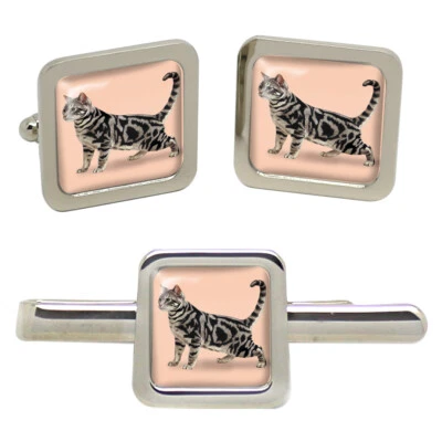 Shorthaired Gatto Quadrato Gemelli E Fermacravatta Set - Immagine 1 di 4