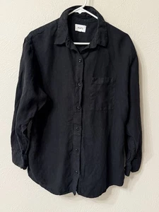 Mate The Label 100% Organic Linen size M Oversized Button Up Long Sleeve Black - Picture 1 of 8