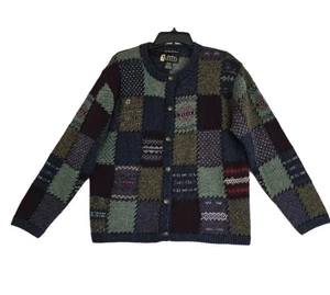 Eddie Bauer Wollpullover Damen L Mehrfarbig Deer Bay Patchwork Cardigan USA - Bild 1 von 12