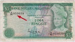 Mazuma *M5673 Malaysia Ismail 3rd $5 A/96 959039 Mother Of Money AVF - Picture 1 of 2