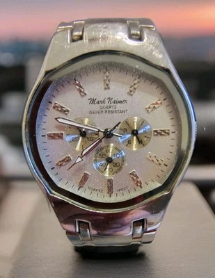 Reloj Mark Naimer Hombre Resistente al Agua Tono Plateado Cuarzo ¡Batería Nueva! Foto 1 de 4