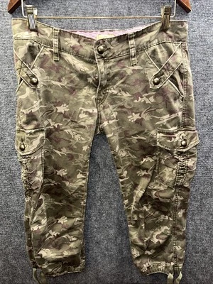 Levi Green Camo Capris Size 11 W/Ribbon Ankle Cinch Ties, Cargo & Zip Pockets - Image 1 of 4