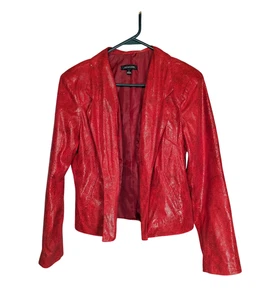 Notations Blazer Jacket Women’s Small Red Faux Leather Snakeskin Open - Picture 1 of 11
